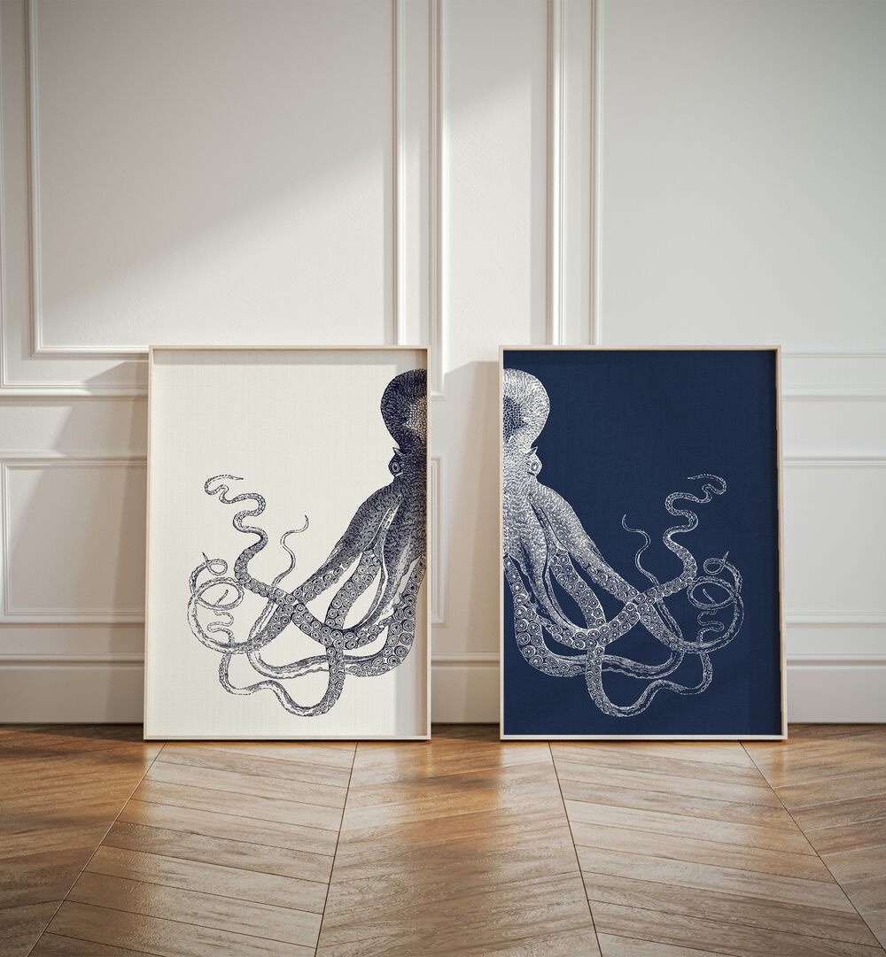 elegance of the deep-octopus set of 2 Artwork VII placed on a wall