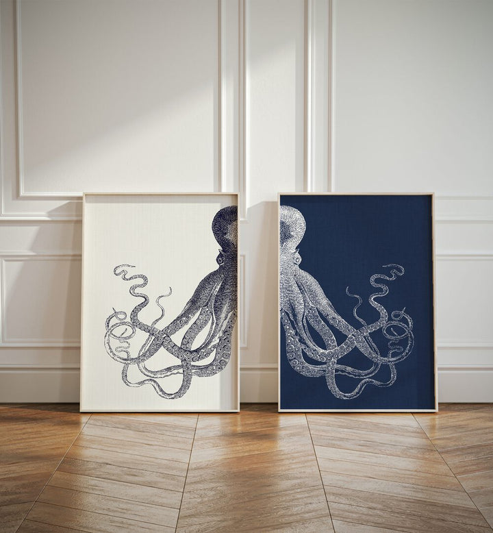 elegance of the deep-octopus set of 2 Artwork VII placed on a wall