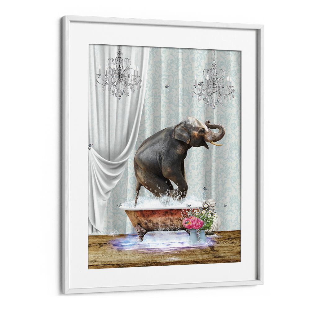 elephant a bubblesby sue skellern wall art prints in White Frame With Mount