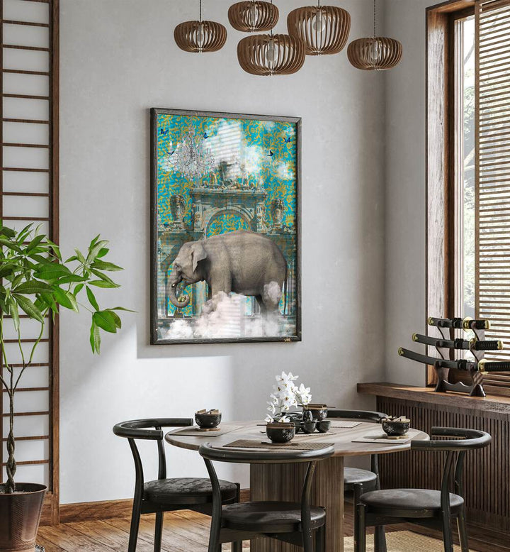 elephant adventures by sue skellern wall art prints Artwork VIII placed on a wall