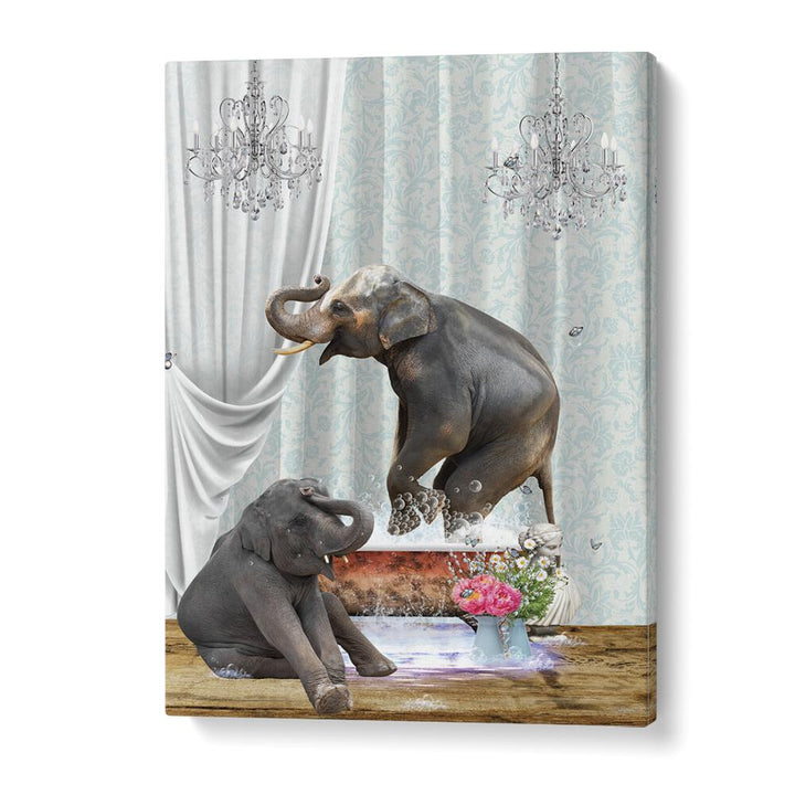 elephants in bubble by sue skellern wall art prints in Gallery Wrap