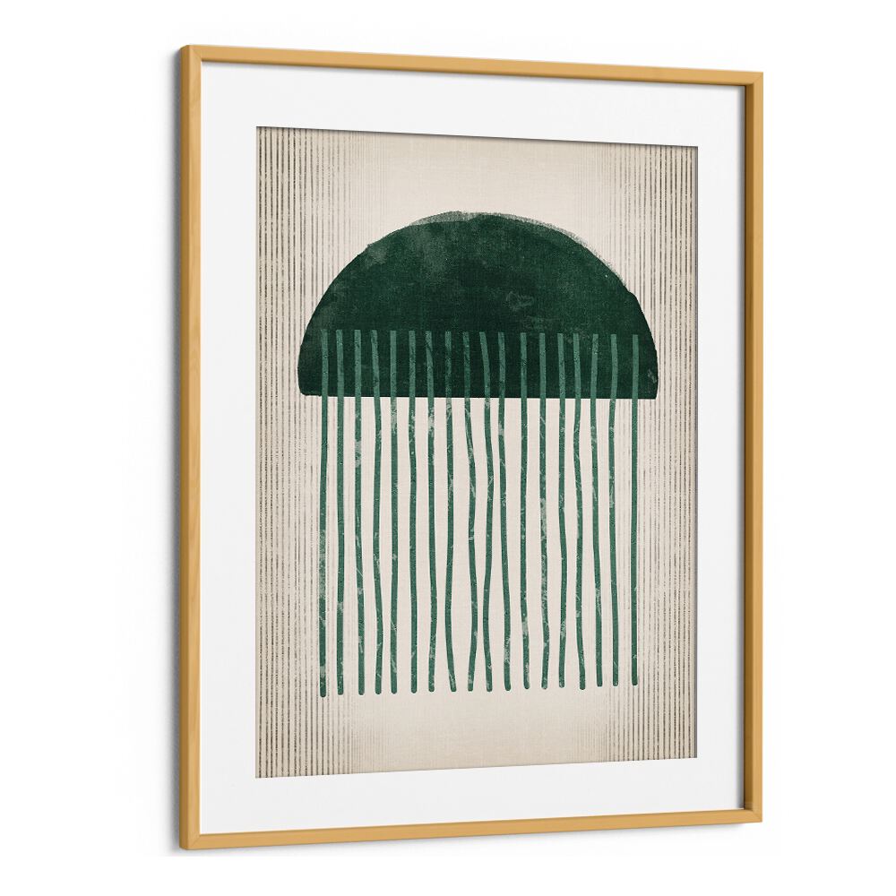 emerald suspicious jellyfish geometric paintings in Oak Wood Frame With Mount