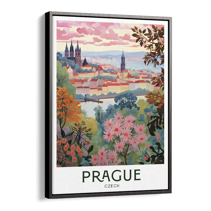 enchanting prague travel posters in Black Floater Frame