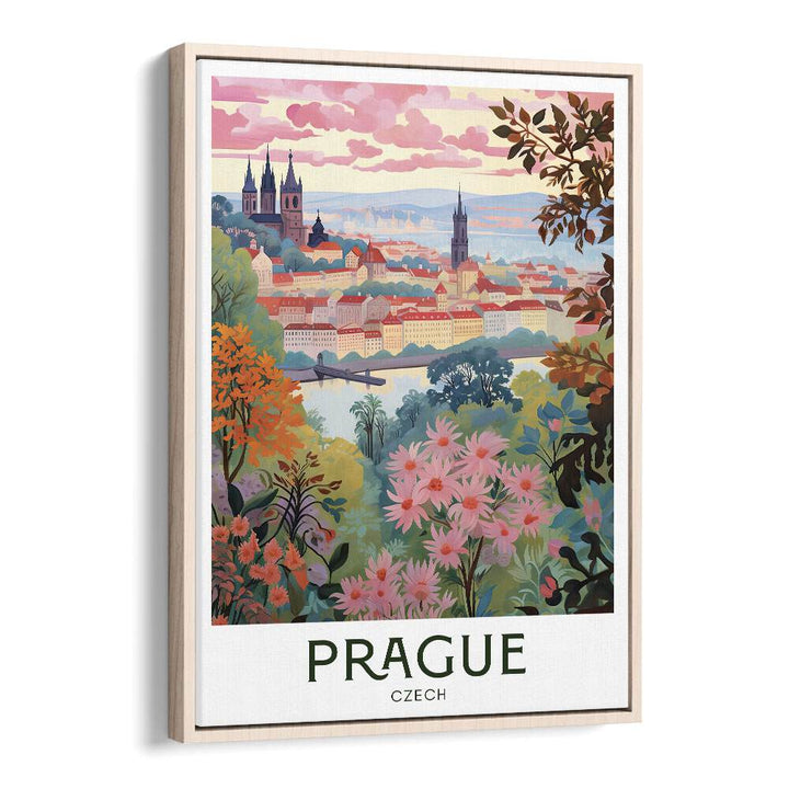 enchanting prague travel posters in Oak Wood Floater Frame