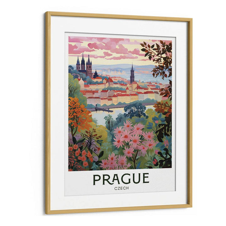 enchanting prague travel posters in Oak Wood Frame With Mount