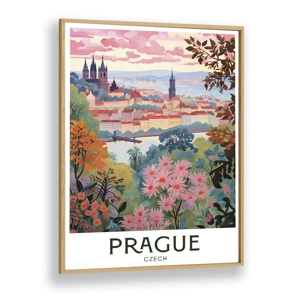 enchanting prague travel posters in Oak Wood Plain Frame