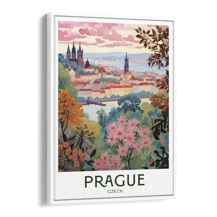 enchanting prague travel posters in White Floater Frame