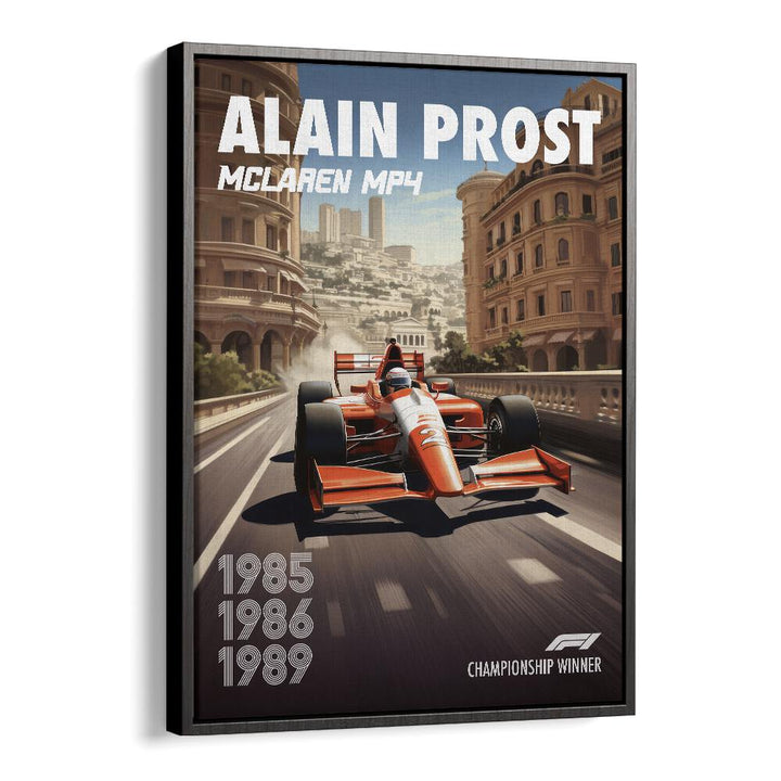 f1-alain prost-mclaren mp4 car poster in Black Floater Frame