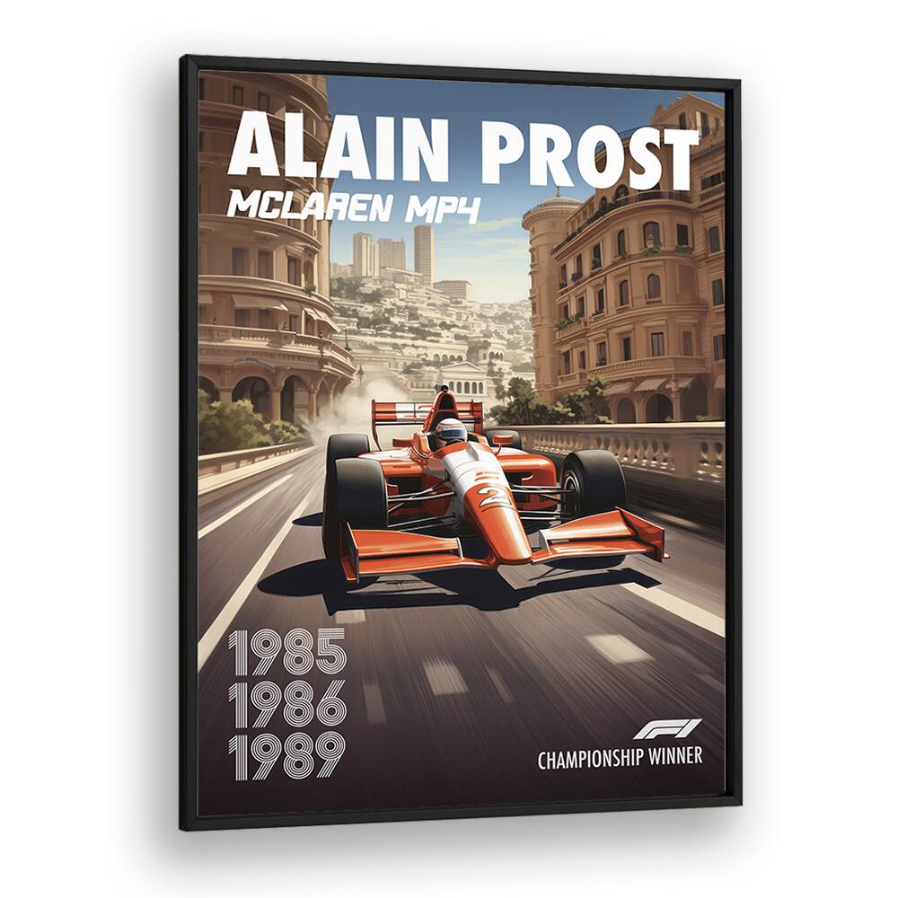 f1-alain prost-mclaren mp4 car poster in Black Plain Frame