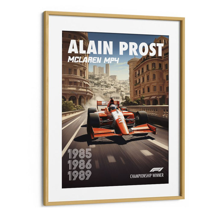 f1-alain prost-mclaren mp4 car poster in Oak Wood Frame With Mount