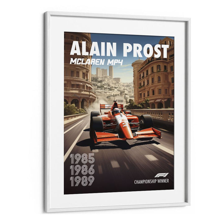 f1-alain prost-mclaren mp4 car poster in White Frame With Mount