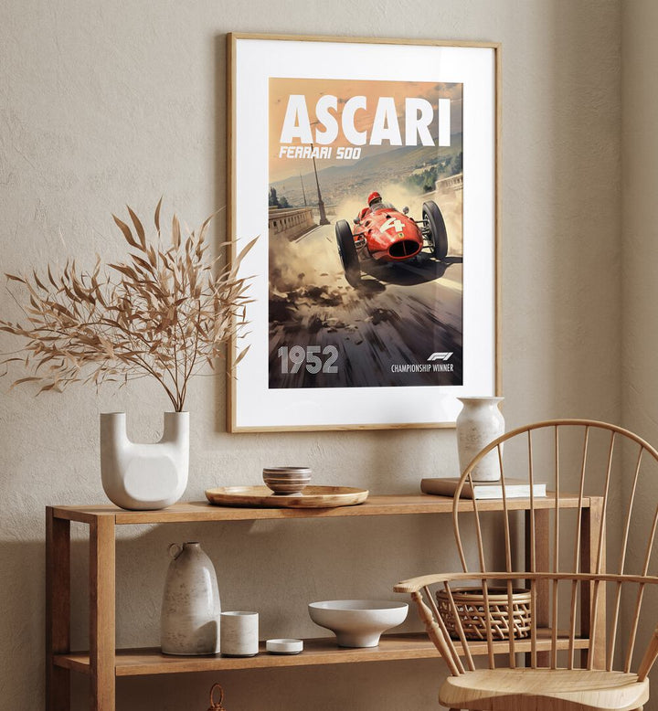 f1-ascari-ferrari 500 car poster Artwork II placed on a Wall 