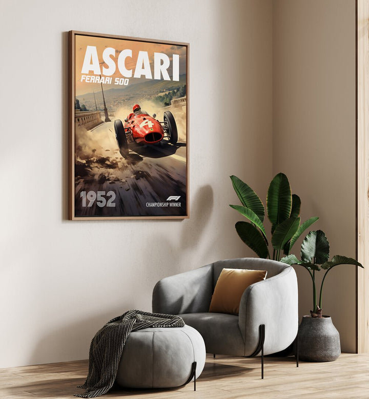 f1-ascari-ferrari 500 car poster Artwork III placed on a Wall 