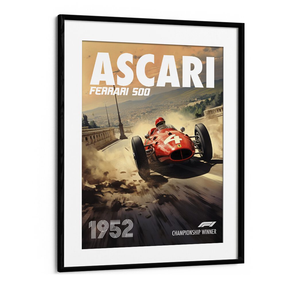 f1-ascari-ferrari 500 car poster in Black Frame With Mount