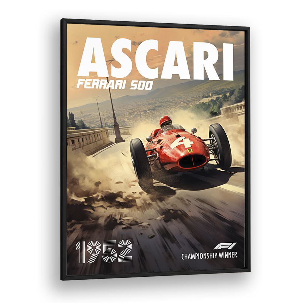 f1-ascari-ferrari 500 car poster in Black Plain Frame