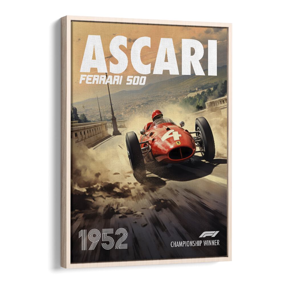 f1-ascari-ferrari 500 car poster in Oak Wood Floater Frame