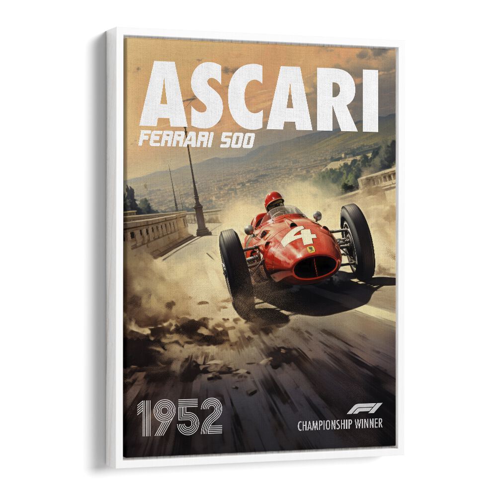 f1-ascari-ferrari 500 car poster in White Floater Frame