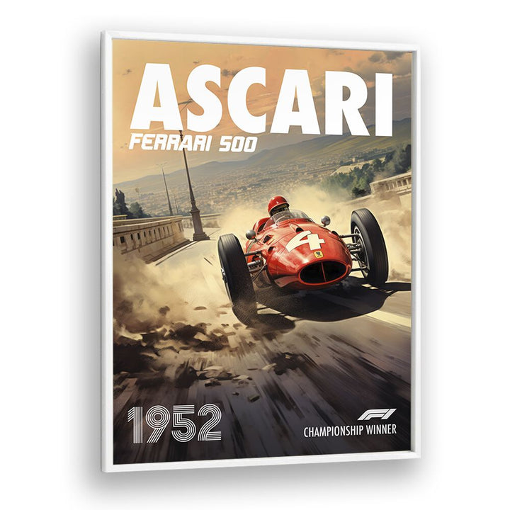 f1-ascari-ferrari 500 car poster in White Plain Frame