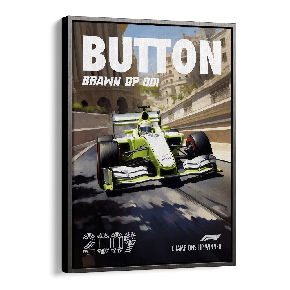 f1-button-brawn gp 001 car poster in Black Floater Frame