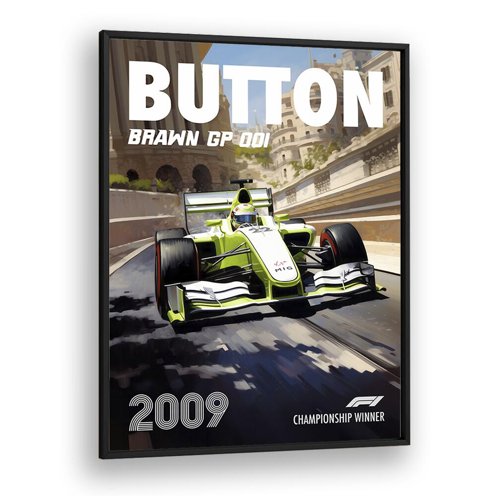 f1-button-brawn gp 001 car poster in Black Plain Frame