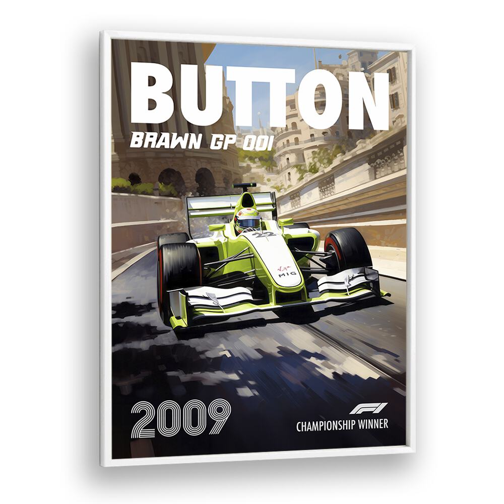 f1-button-brawn gp 001 car poster in White Plain Frame