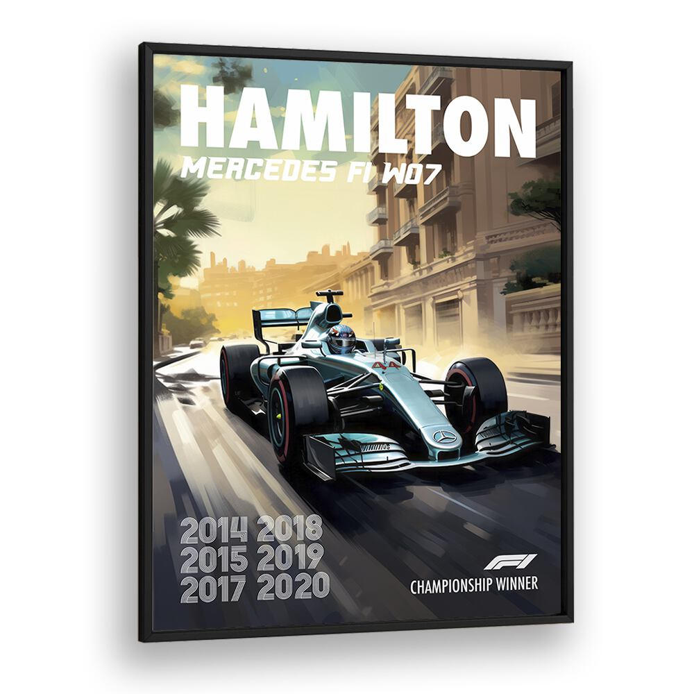 f1-hamilton mercedes f1 w07 car poster in Black Plain Frame