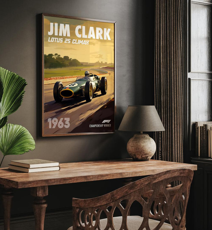 f1-jim clark-lotus 25 climax car poster Artwork I placed on a Wall 