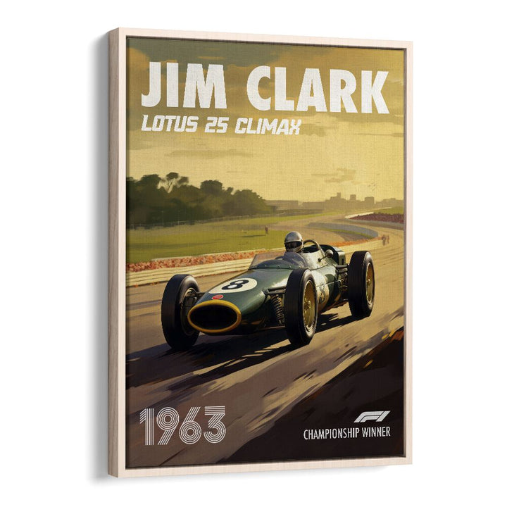 f1-jim clark-lotus 25 climax car poster in Oak Wood Floater Frame