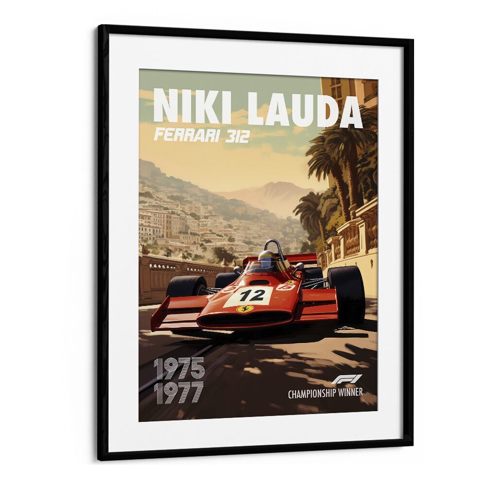 f1-niki lauda-ferrari 312 car poster in Black Frame With Mount