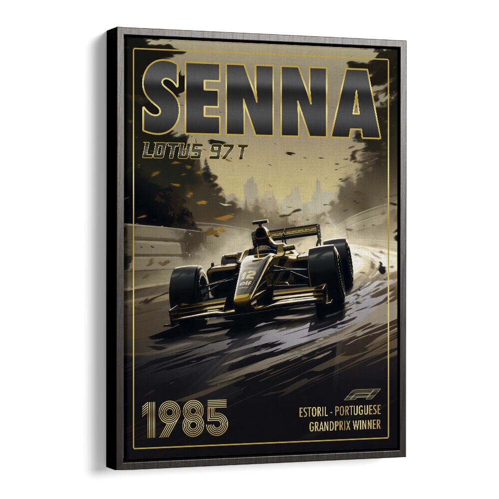 f1-senna-lotus 97t car poster in Black Floater Frame