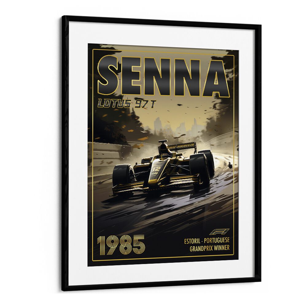 f1-senna-lotus 97t car poster in Black Frame With Mount