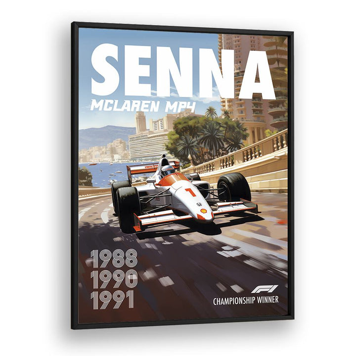 f1-senna-mclaren mp4 car poster in Black Plain Frame