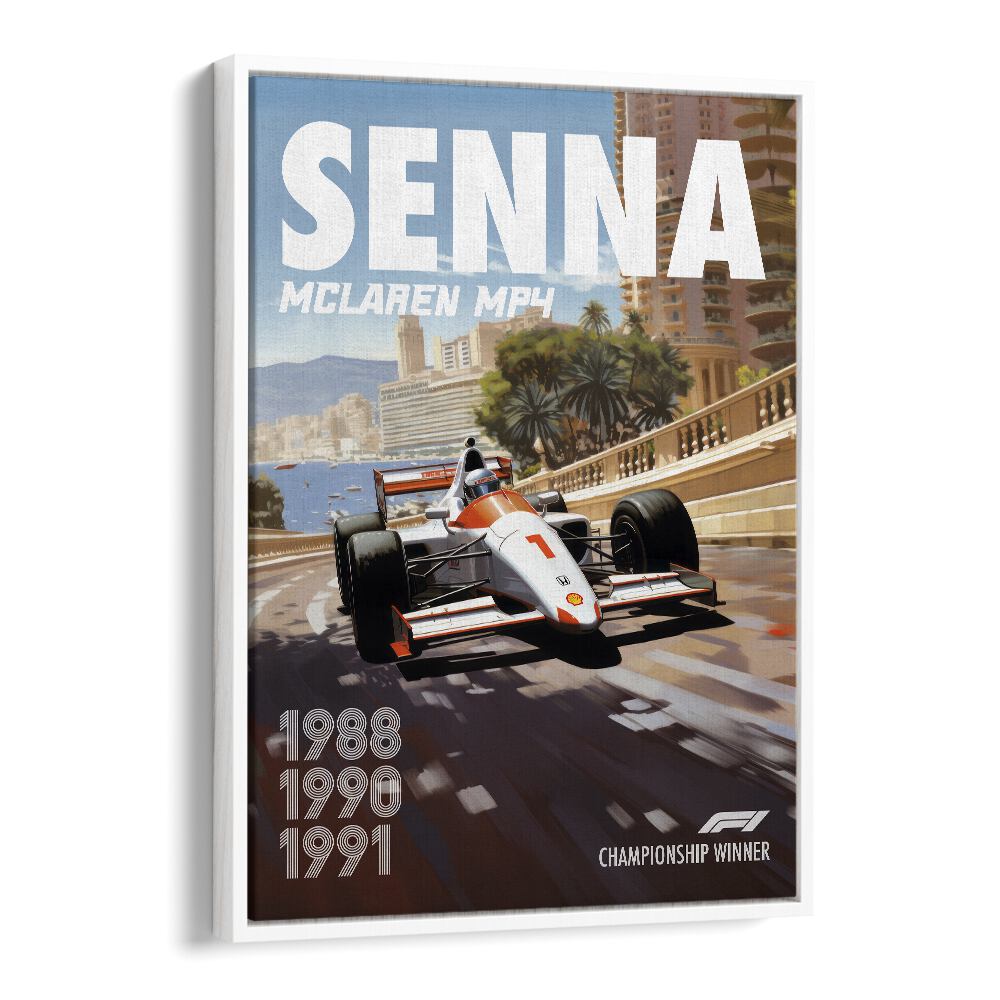 f1-senna-mclaren mp4 car poster in White Floater Frame