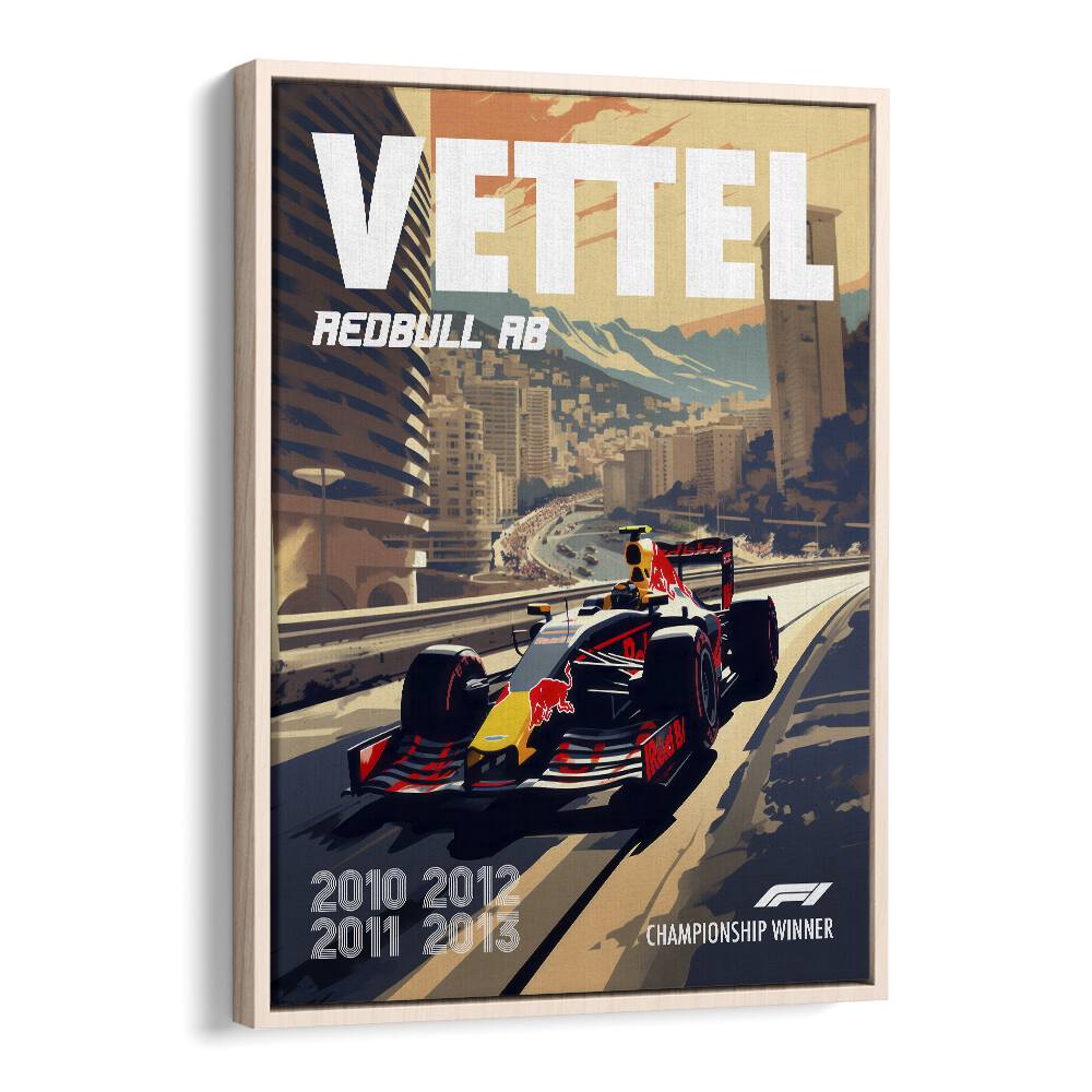 f1-vettel-redbull rb car poster in Oak Wood Floater Frame