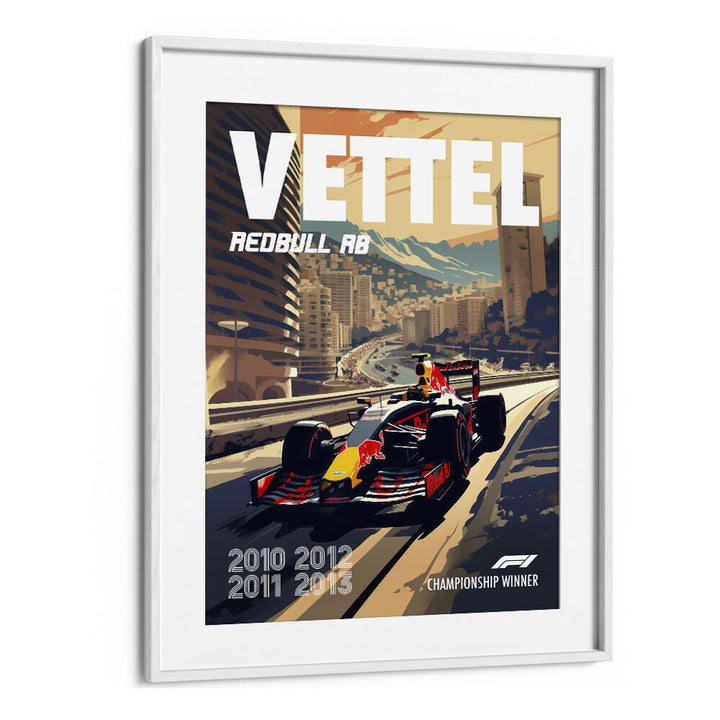 f1-vettel-redbull rb car poster in White Frame With Mount