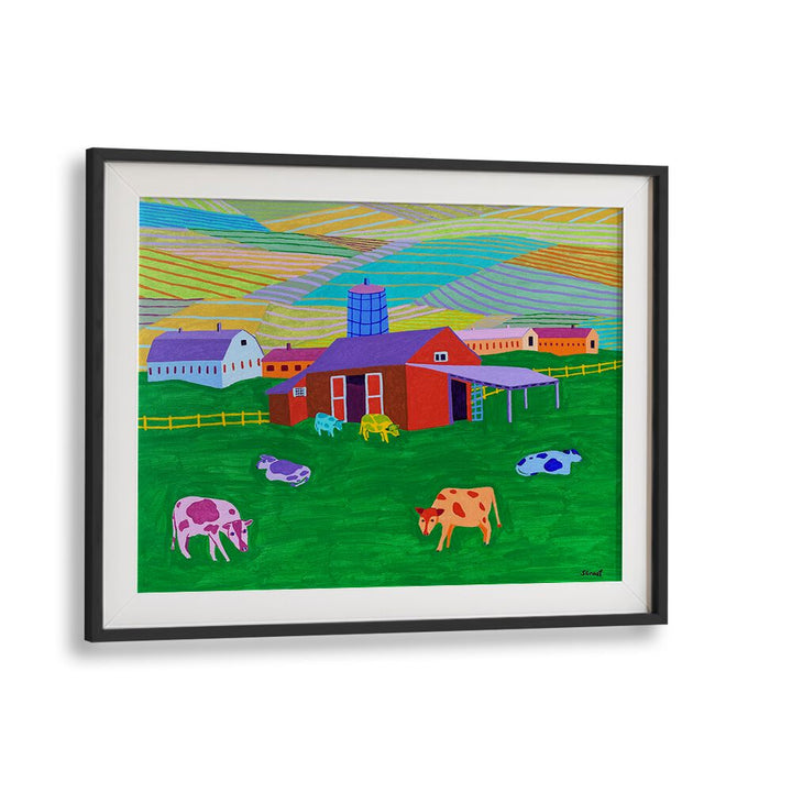 farm landscape art prints in Black Frame With Mount