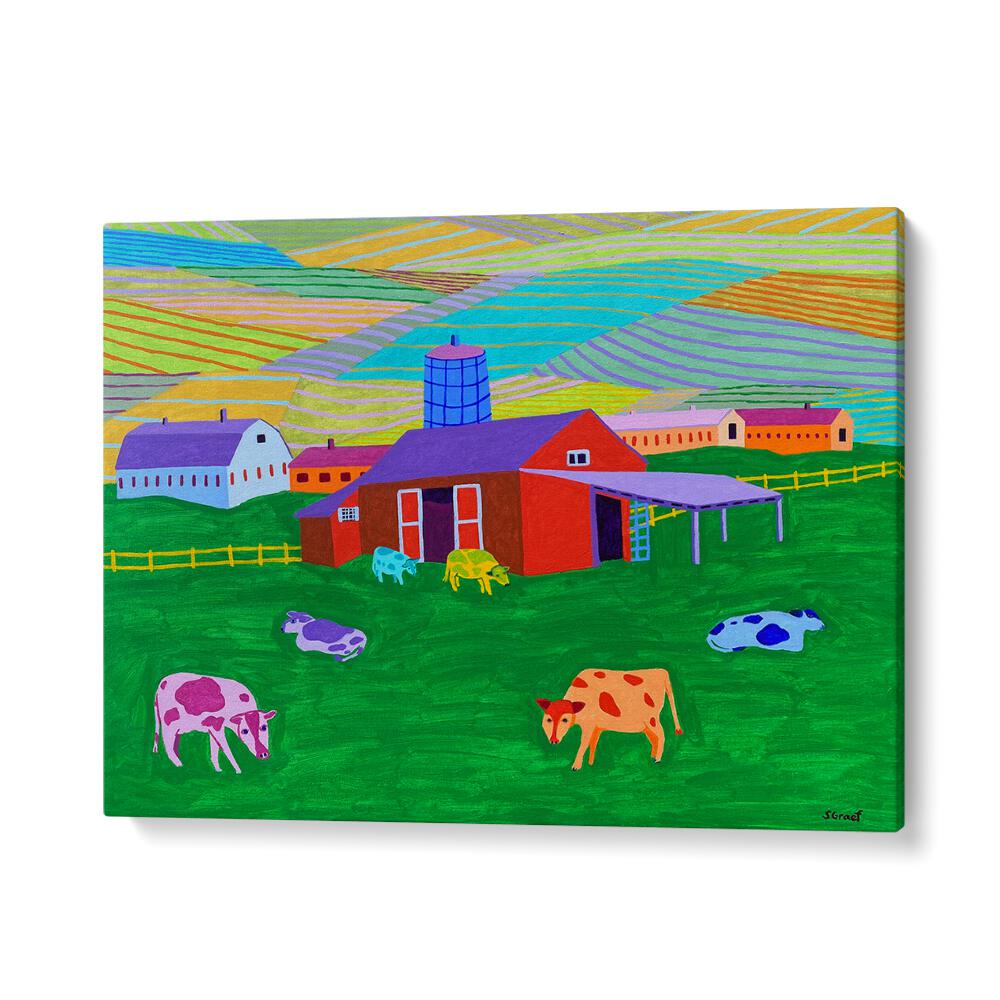 farm landscape art prints in Oak Wood Floater Frame