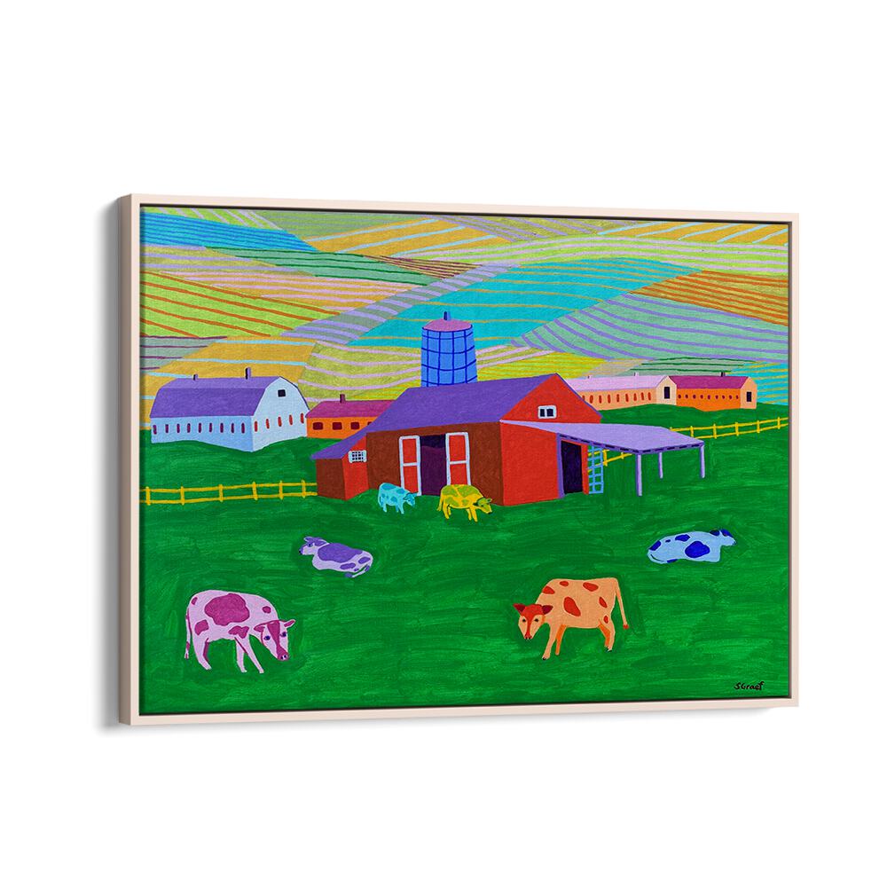 farm landscape art prints in Oak Wood Floater Frame