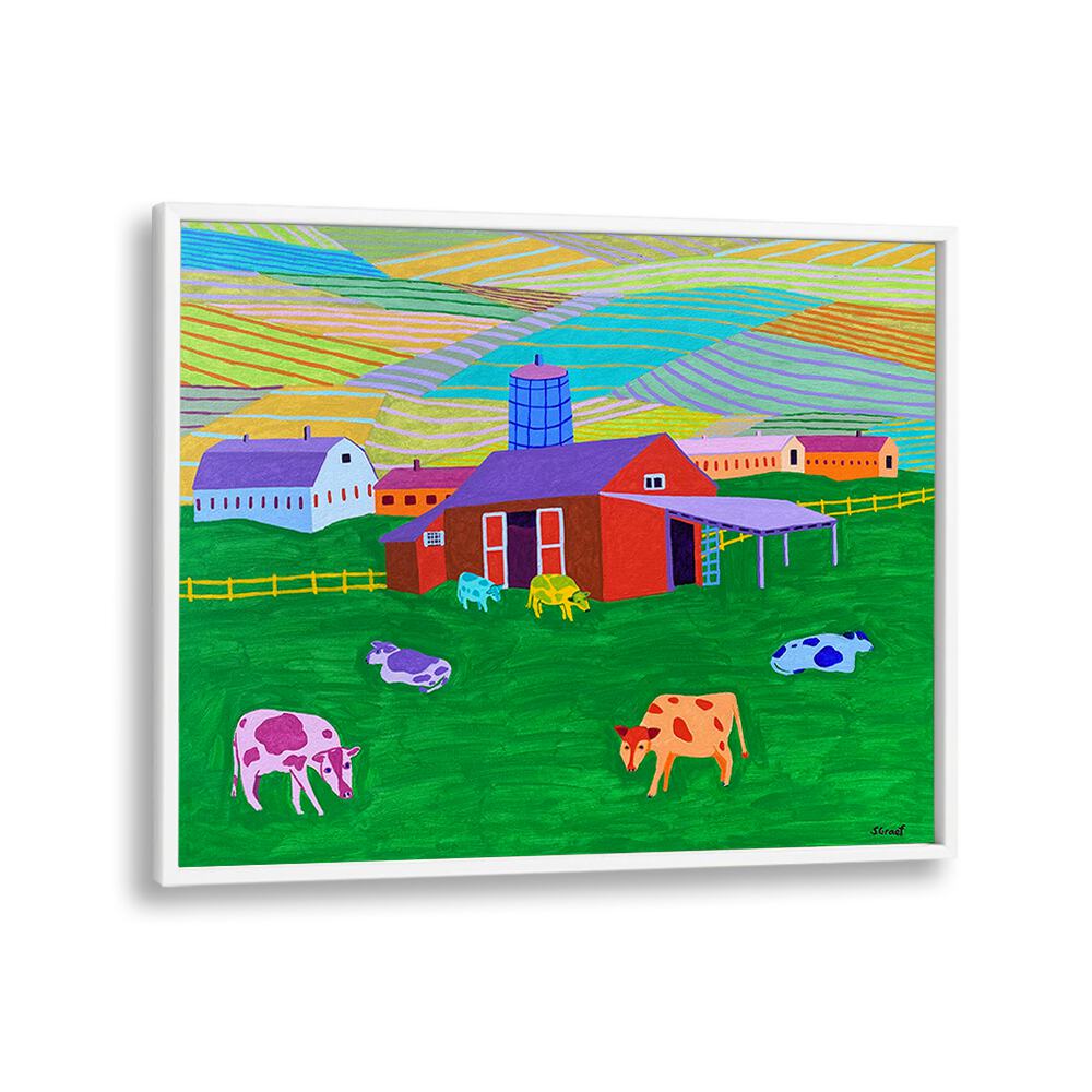 farm landscape art prints in White Plain Frame