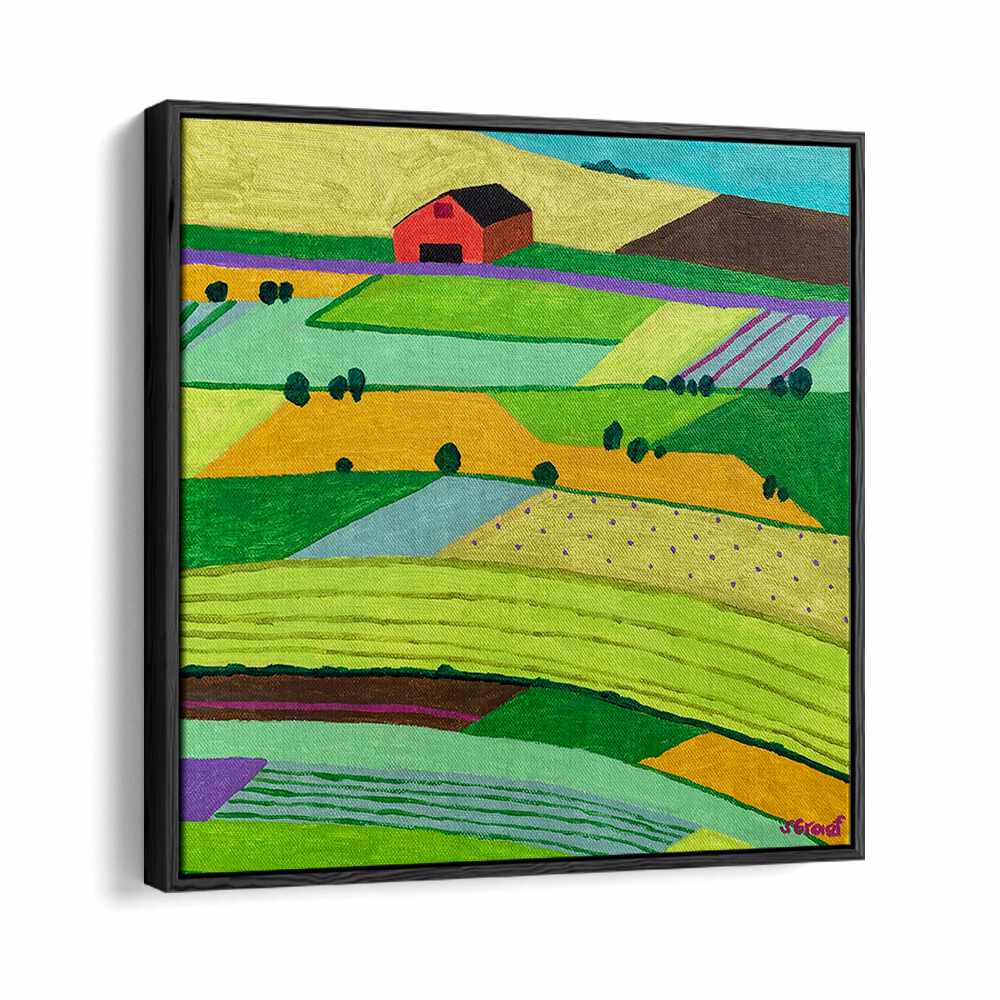 farmland one landscape art prints in Black Floater Frame