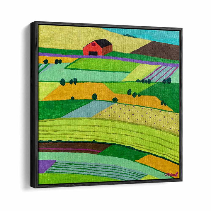 farmland one landscape art prints in Black Floater Frame