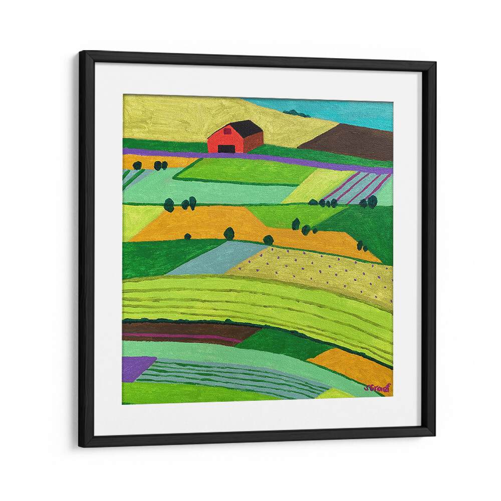 farmland one landscape art prints in Black Frame With Mount