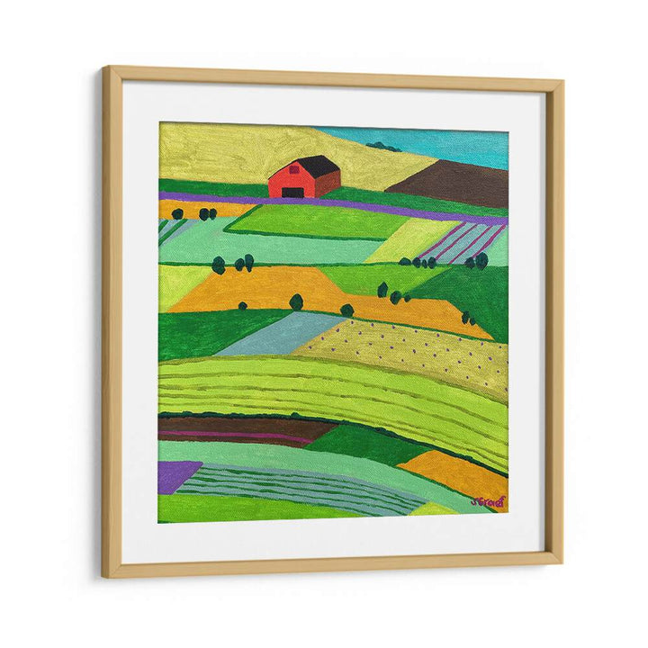farmland one landscape art prints in Oak Wood Frame With Mount
