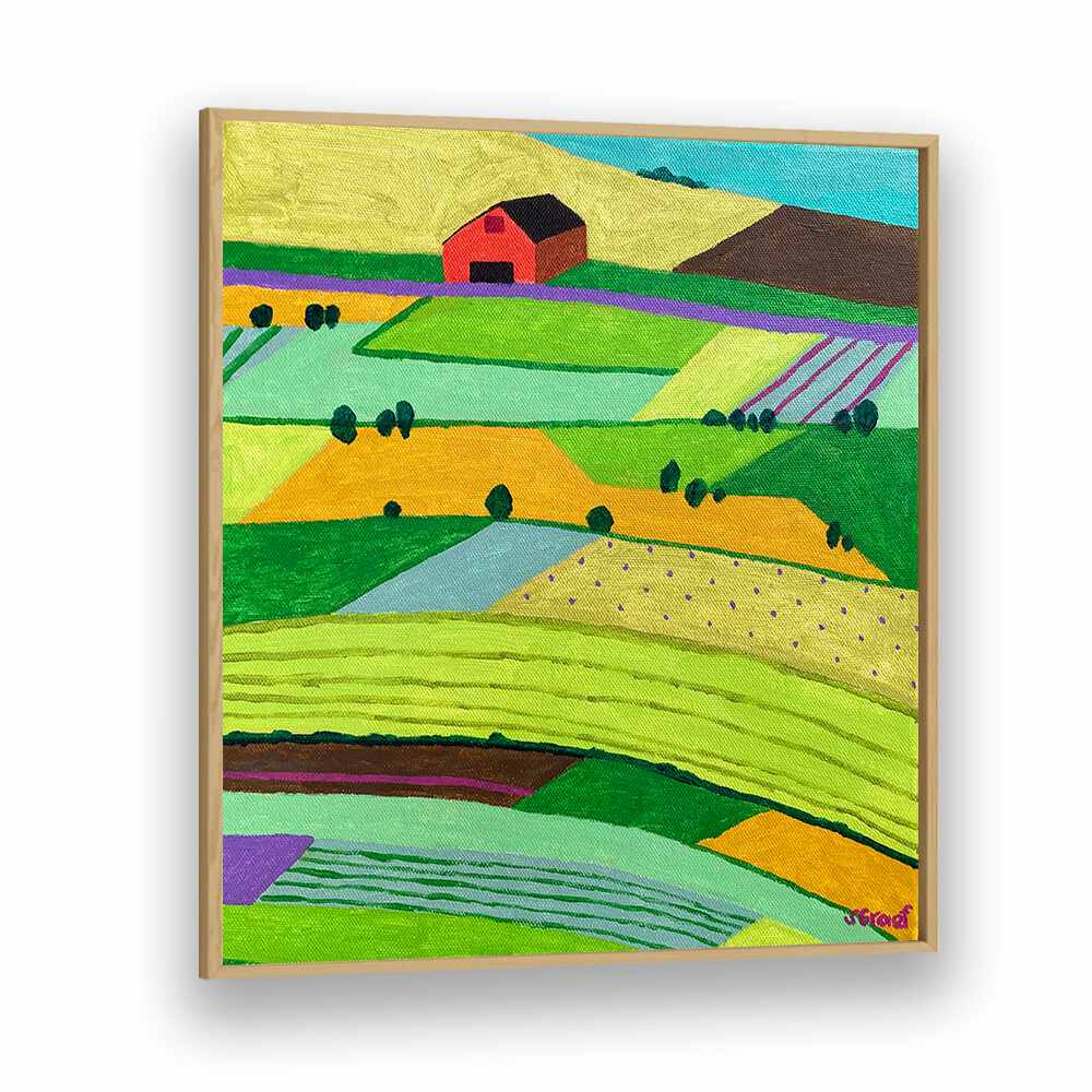 farmland one landscape art prints in Oak Wood Plain Frame