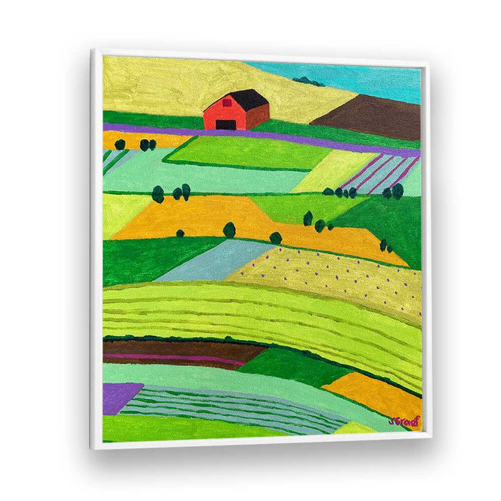 farmland one landscape art prints in White Plain Frame