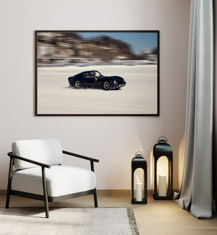 ferrari 250 gto car poster Artwork I placed on a Cream Colored Wall