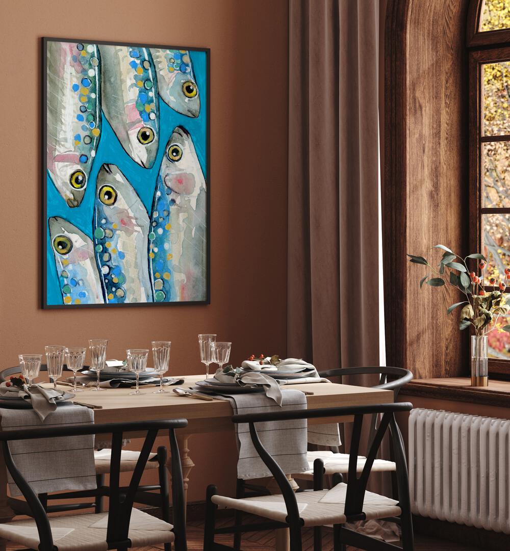 fishes by petra lidze kitchen posters Artwork II placed on a wall