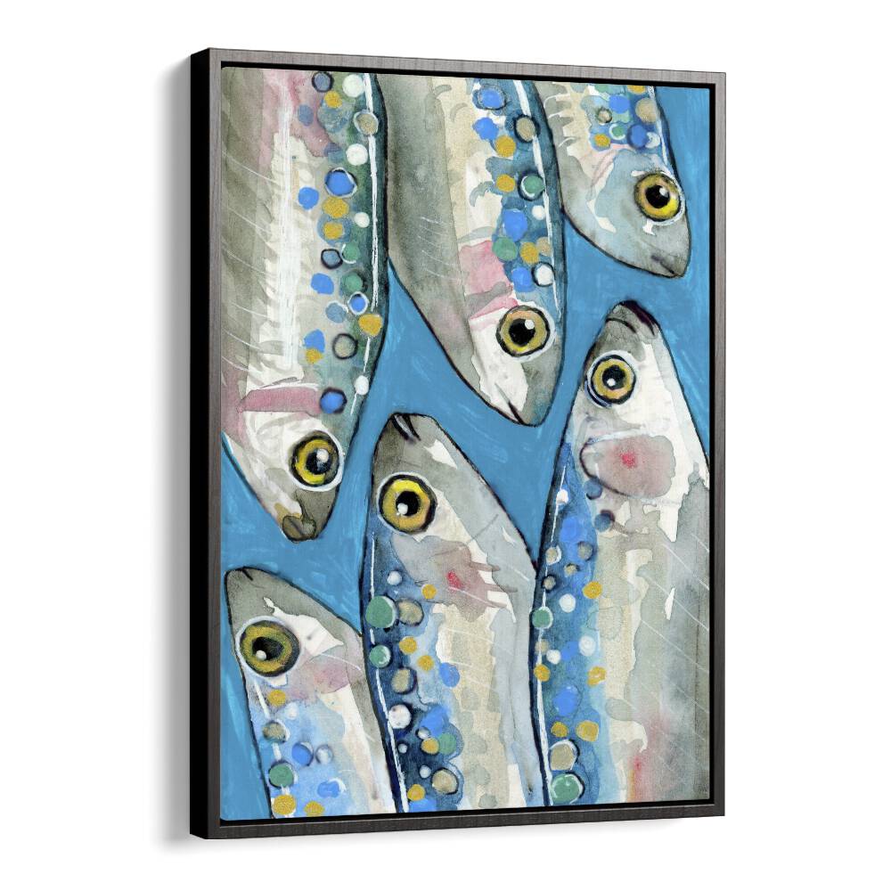 fishes by petra lidze kitchen posters in Black Floater Frame