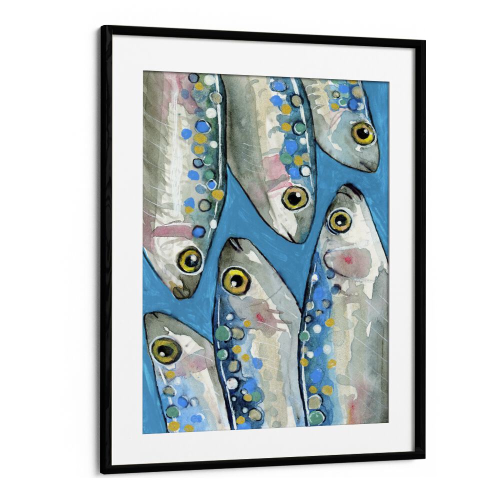 fishes by petra lidze kitchen posters in Black Frame With Mount