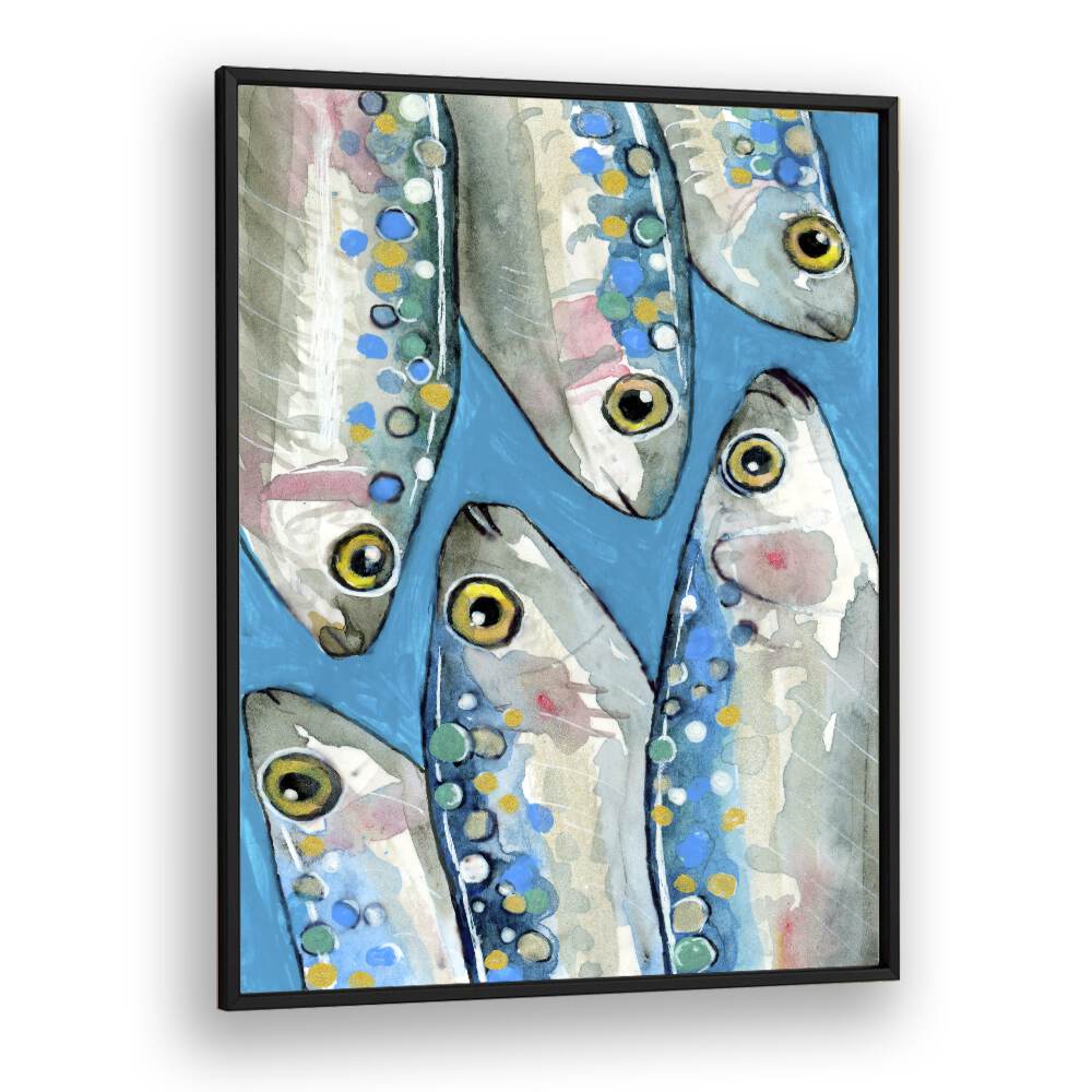 fishes by petra lidze kitchen posters in Black Plain Frame